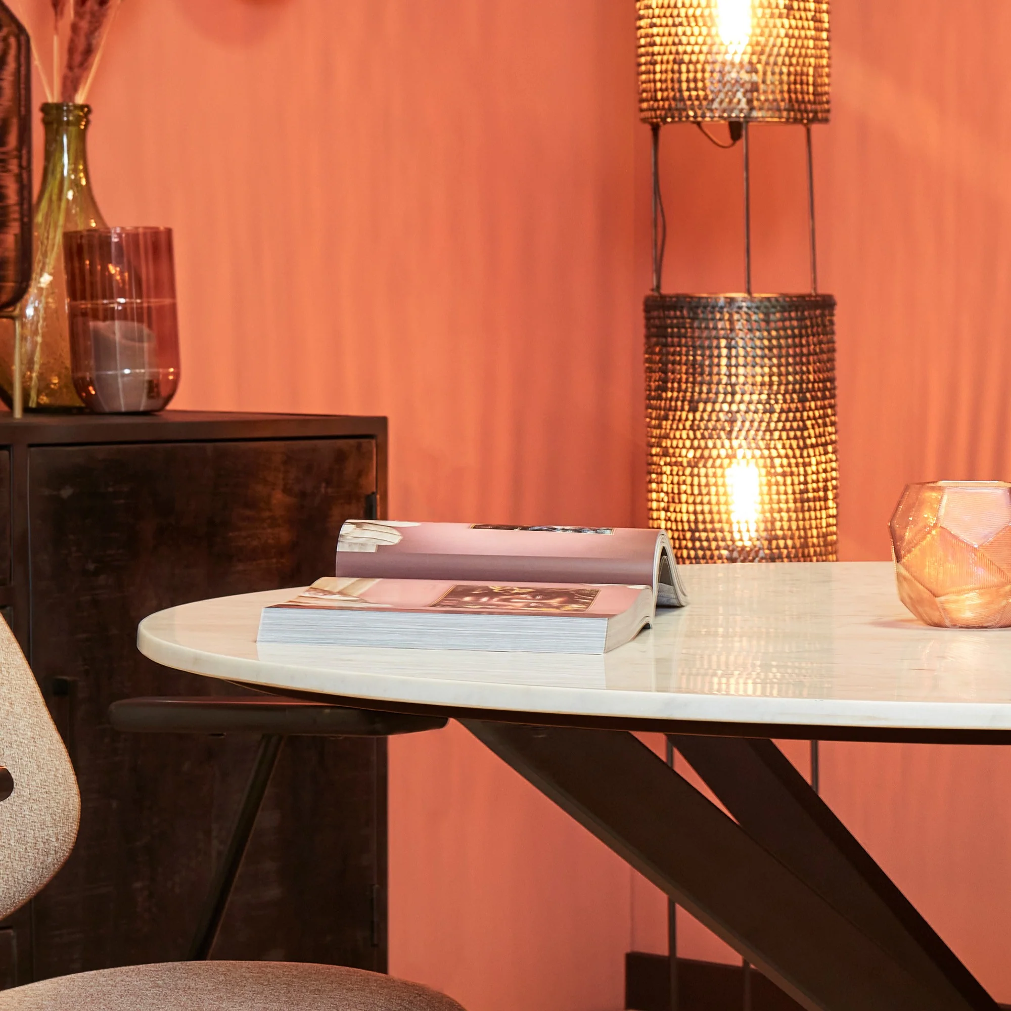 Table de salle à manger ronde avec plateau en marbre, H76 cm-VENISE - Image 6