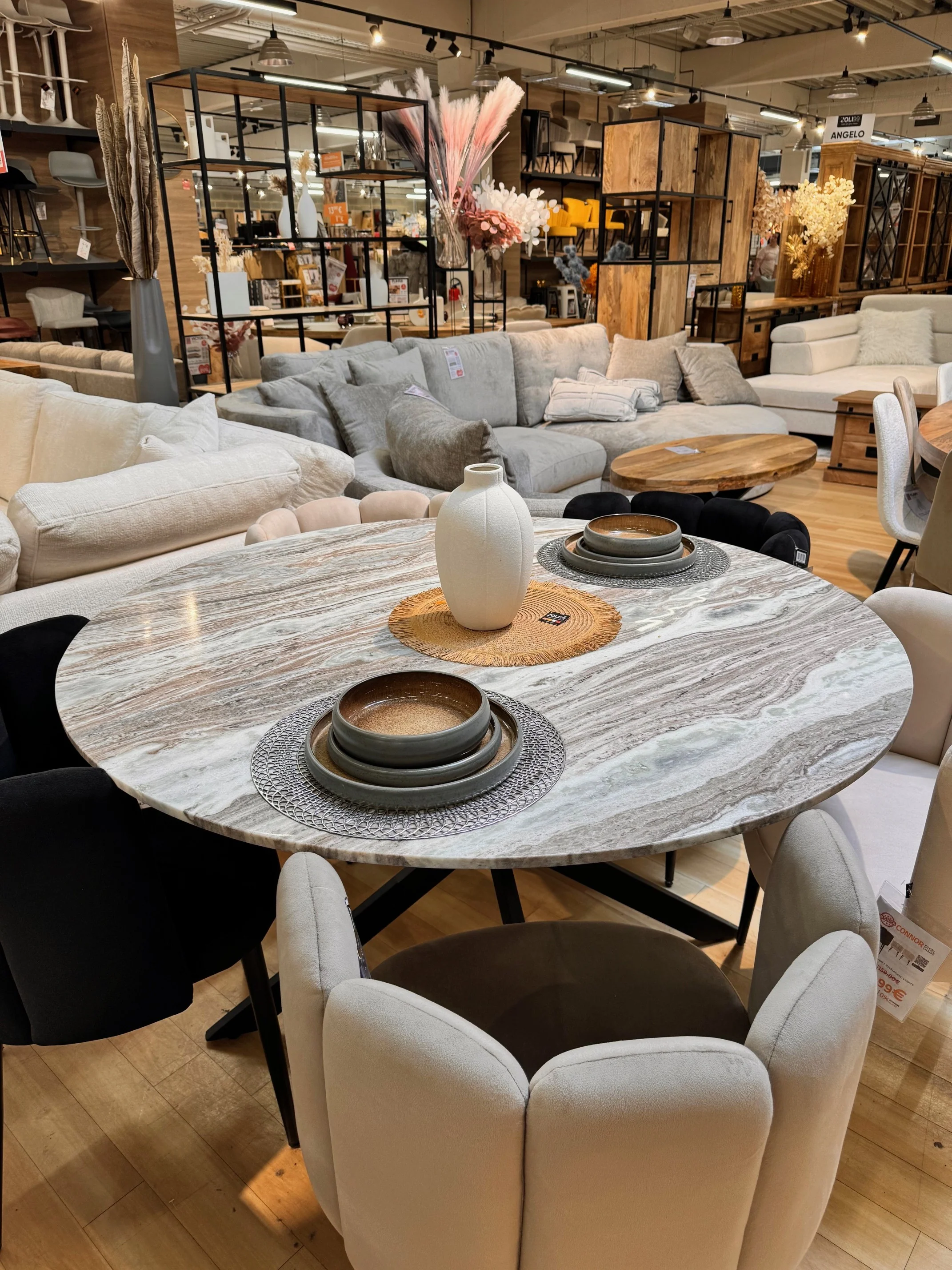 Table de salle à manger ronde avec plateau en marbre, H76 cm-VENISE - Image 8