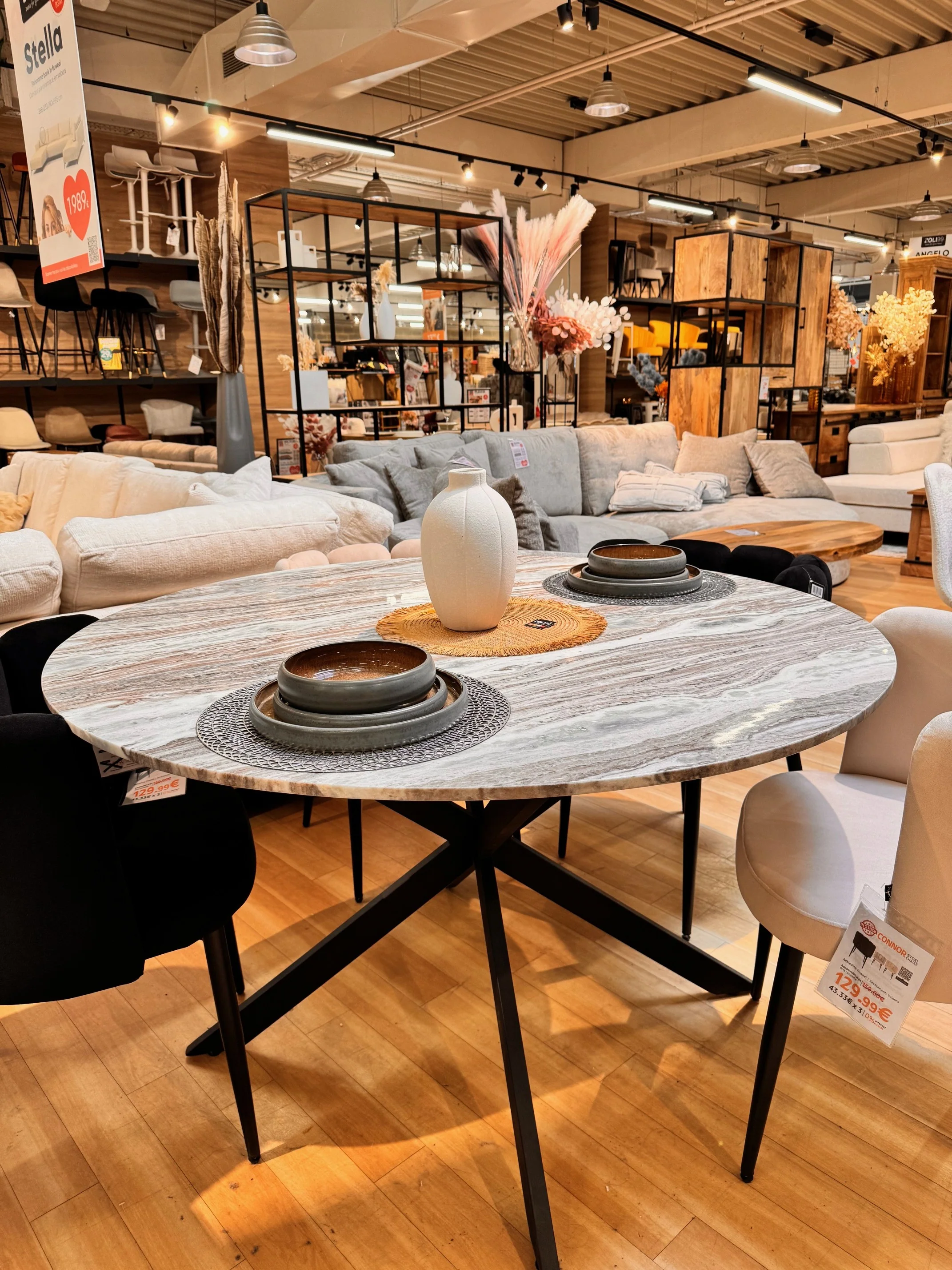 Table de salle à manger ronde avec plateau en marbre, H76 cm-VENISE - Image 9