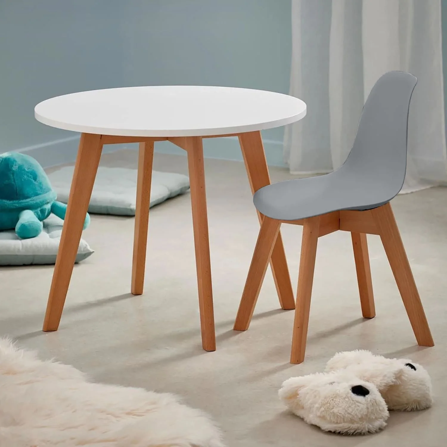 Table ronde enfant en bois, pieds naturels, D60xH51 cm - Image 10