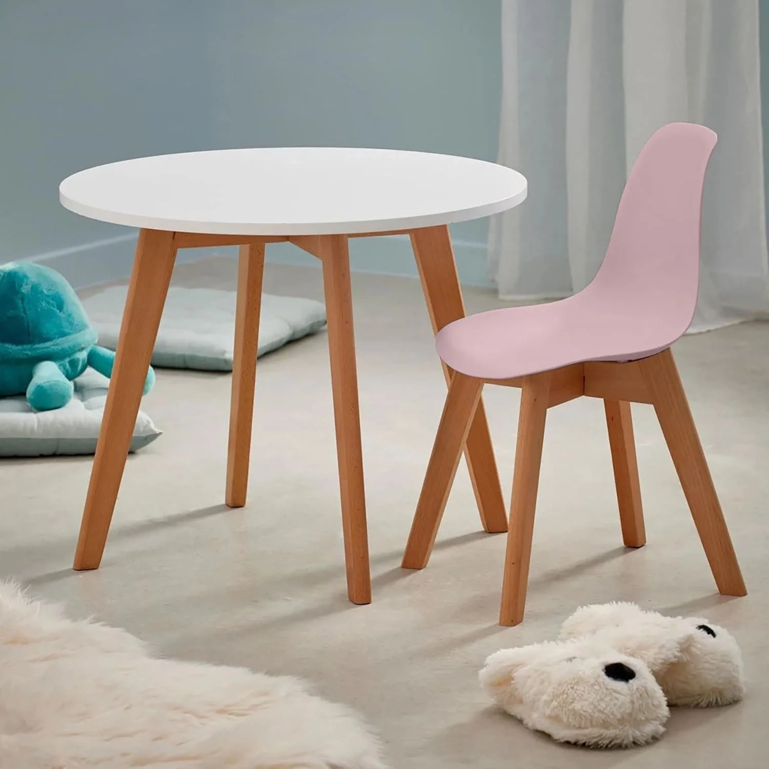 Table ronde enfant en bois, pieds naturels, D60xH51 cm - Image 12