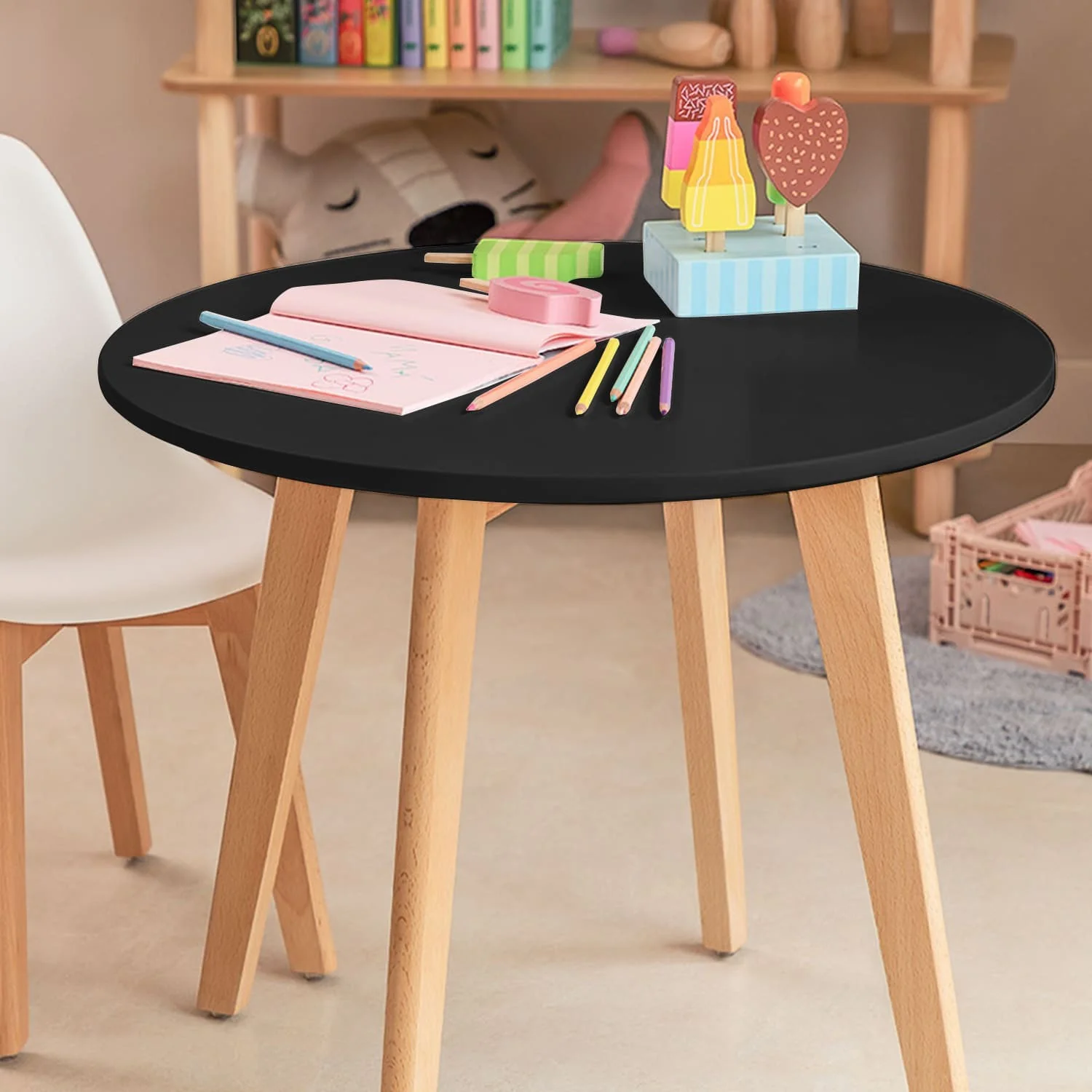 Table ronde enfant en bois, pieds naturels, D60xH51 cm - Image 5