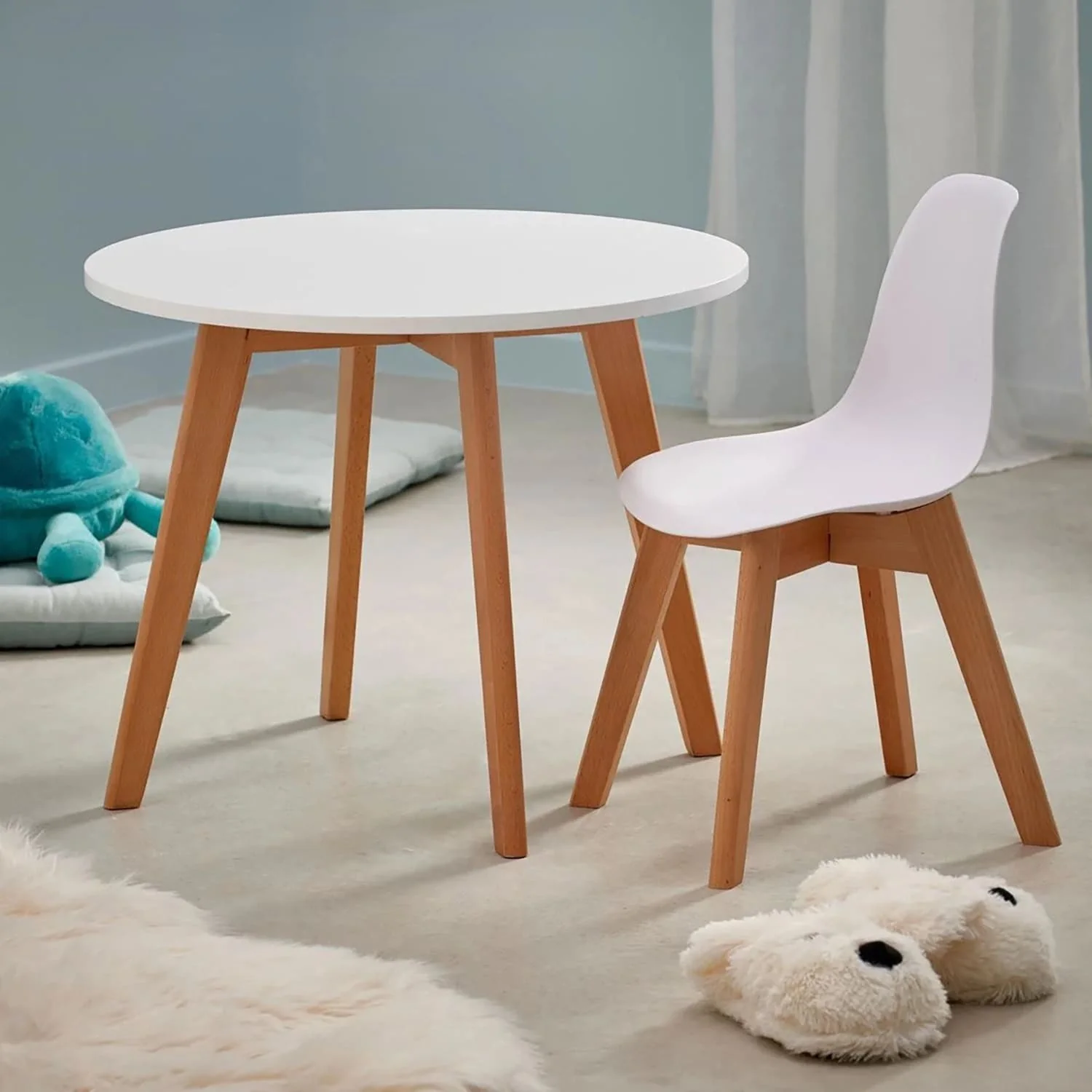 Table ronde enfant en bois, pieds naturels, D60xH51 cm - Image 9
