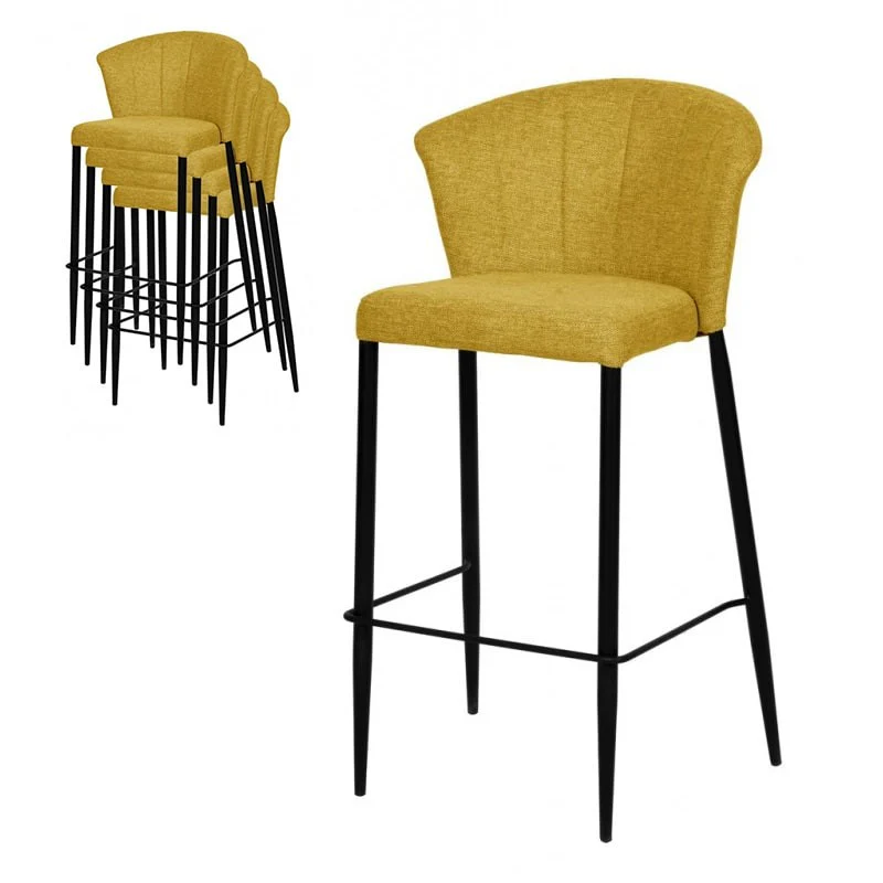 Tabouret Nils tissu prémium et métal noir hauteur 75 cm-empilable - Image 39