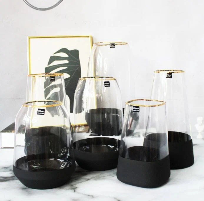 Vase en verre avec fond noir et bordure dorée, D9xH28CM - Image 3