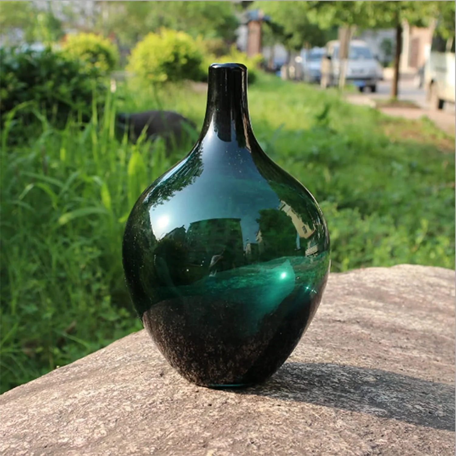 Vase en verre vert, D13xH21CM - Image 4